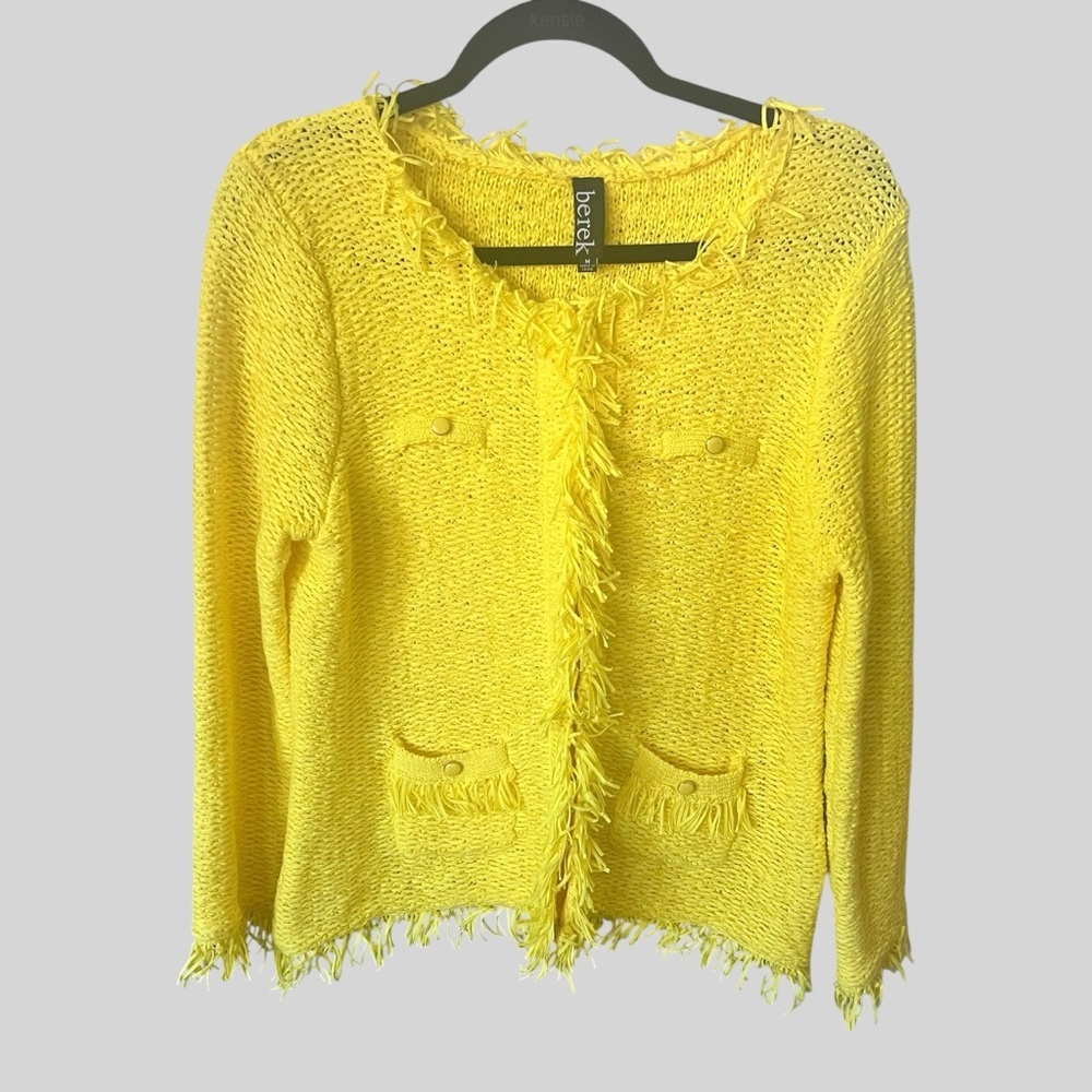 BEREK Yellow Tweed Cardigan Sweater.